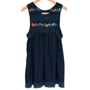 Double D Ranch Embroidered Floral Crochet Ruffle Sleeveless Mini Dress Size XL